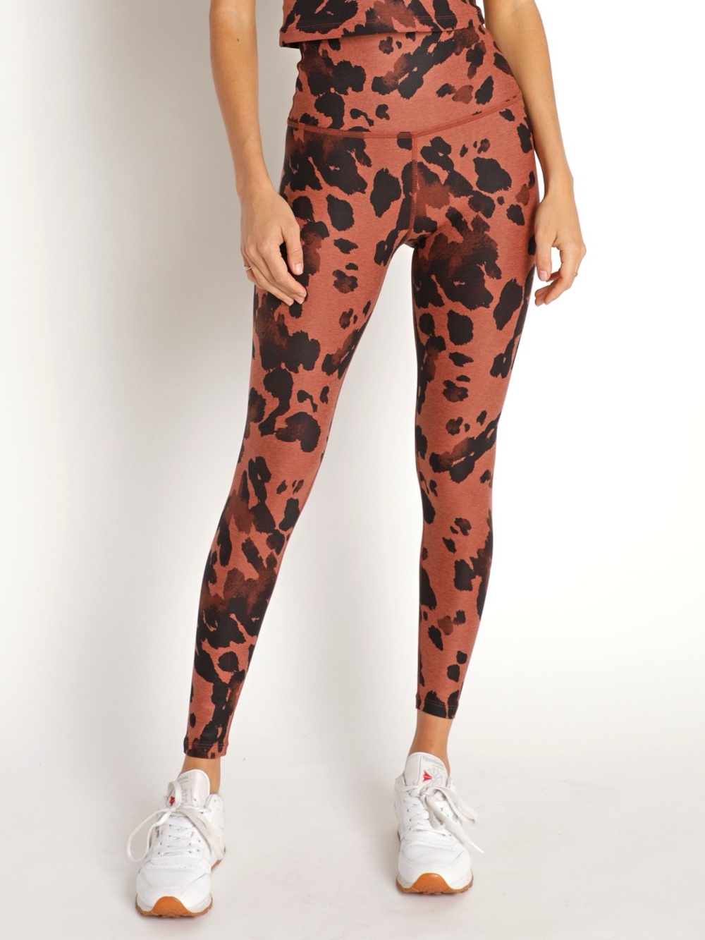 Beyond Yoga Spacedye High Waisted Midi Leggings in the Copper Cow print